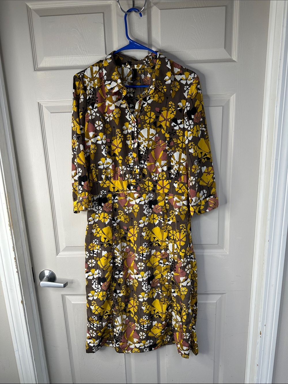 Vero Moda Floral Button-Front Midi Dress in Mustard, Brown and White